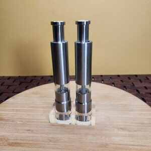 Salt and Pepper Grinder Shaker Mill Pump Operated Thumb Push with Acrylic Stand